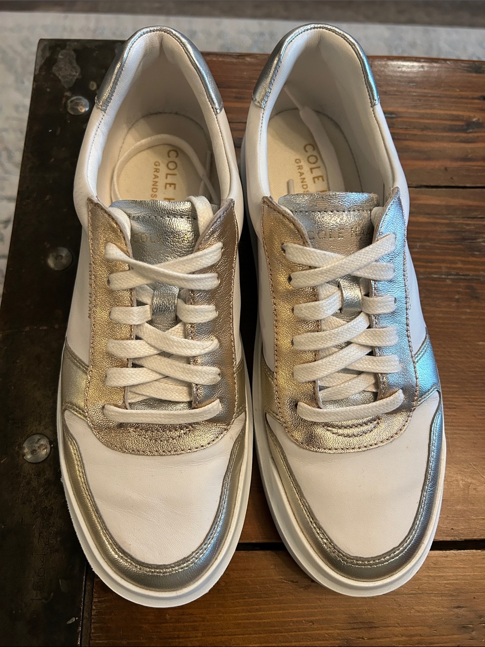 Cole Haan White and Metallic Gold Women's Sneakers size 9